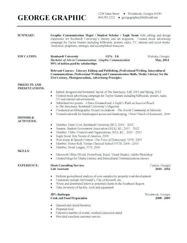 resume for undergraduate college student