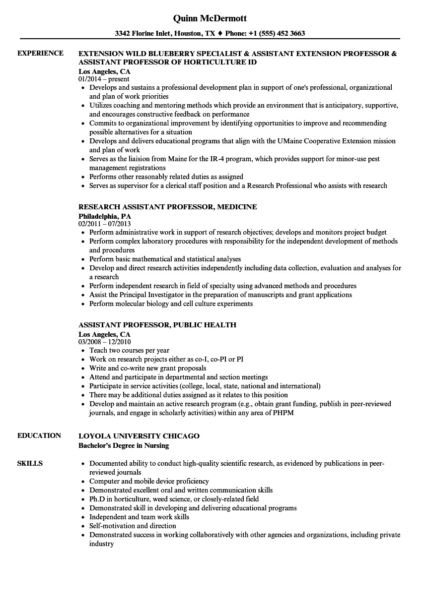 Assistant Professor Sample Resume Professor assistant Resume Samples Velvet Jobs