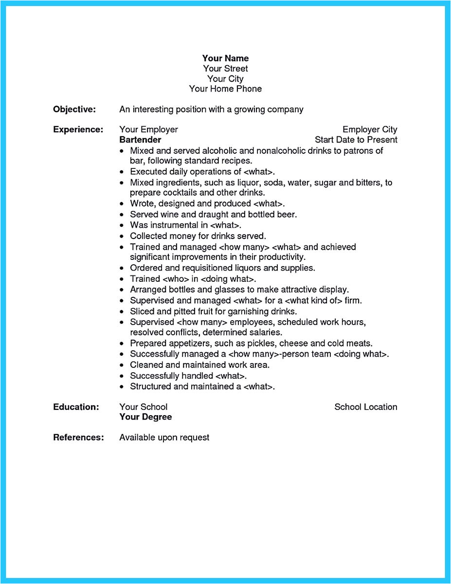 excellent ways to make great bartender resume template