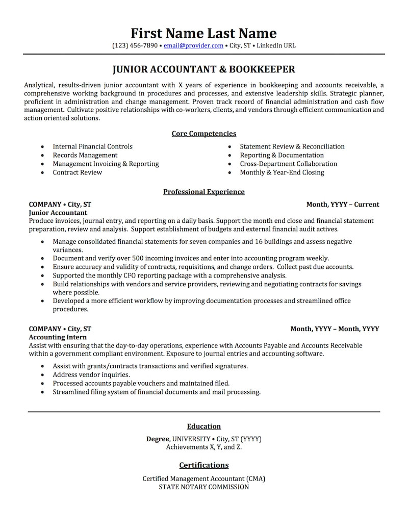 latest resume format for accountant