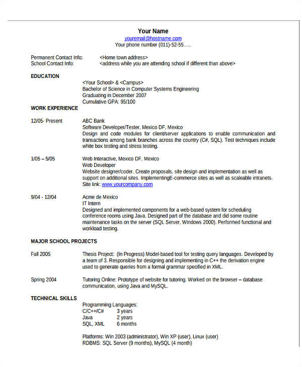 basic resume format template