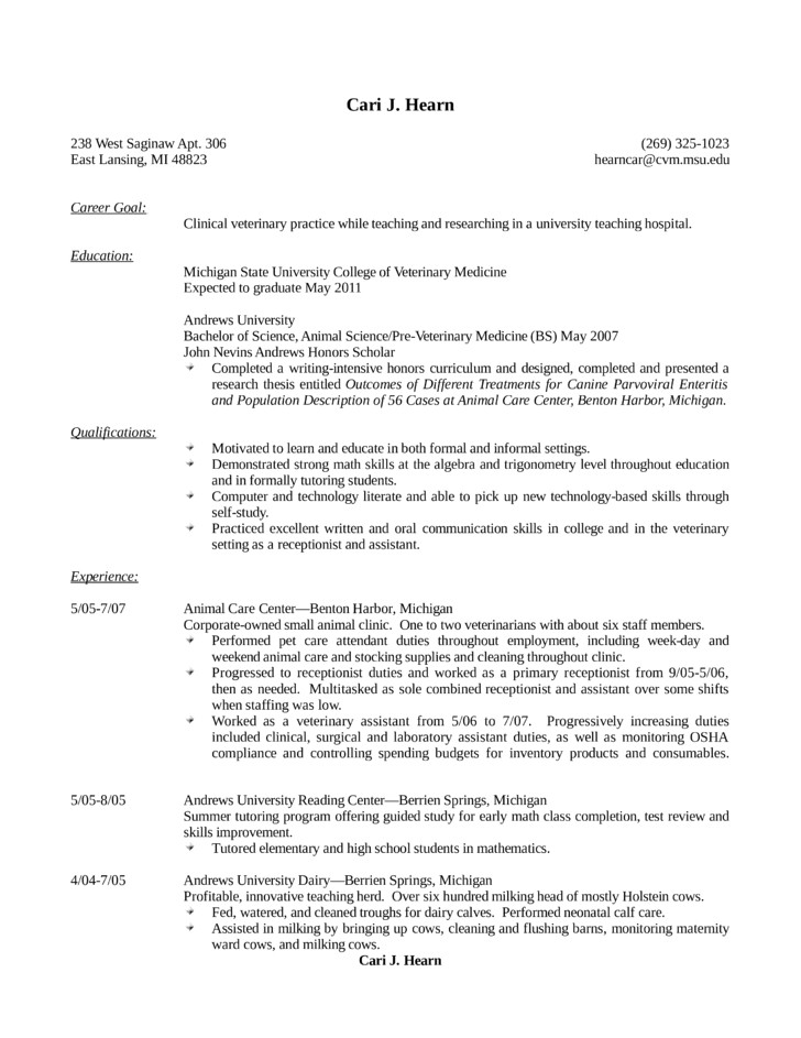 basic veterinary receptionist resume templates and samples