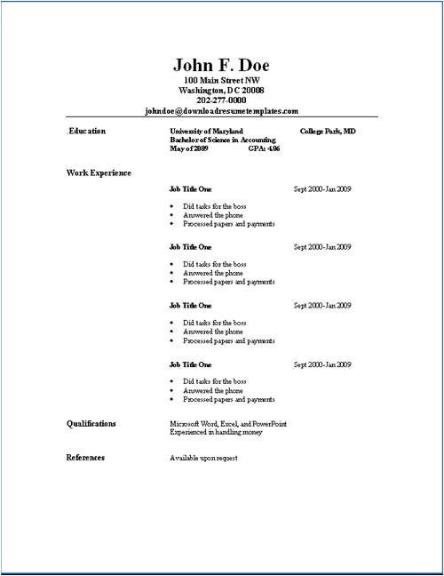 sample of simple resume