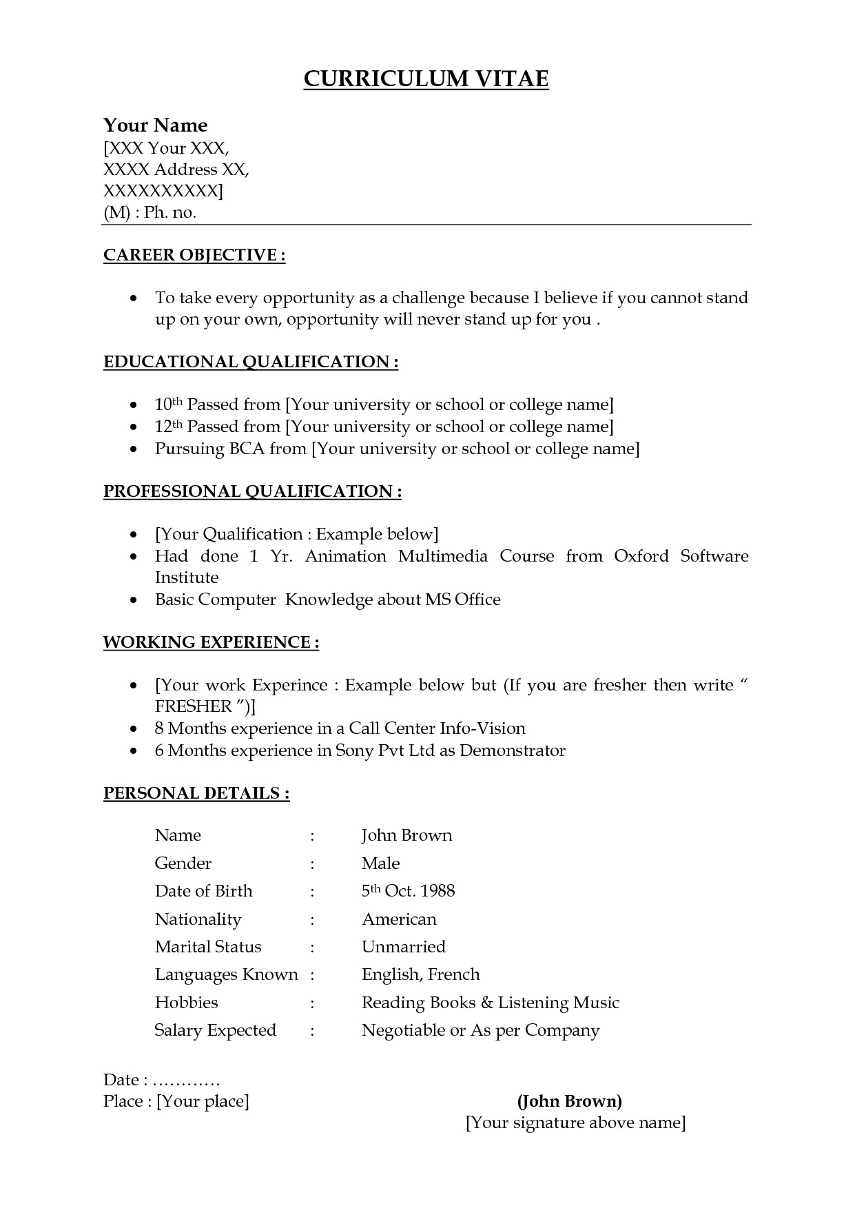 category resume