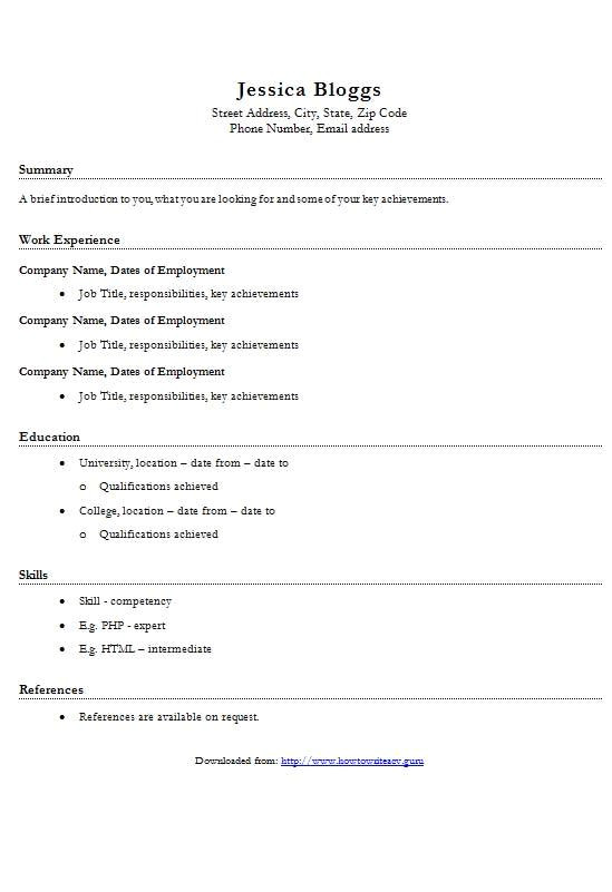 free basic cv resume template in microsoft word docx format