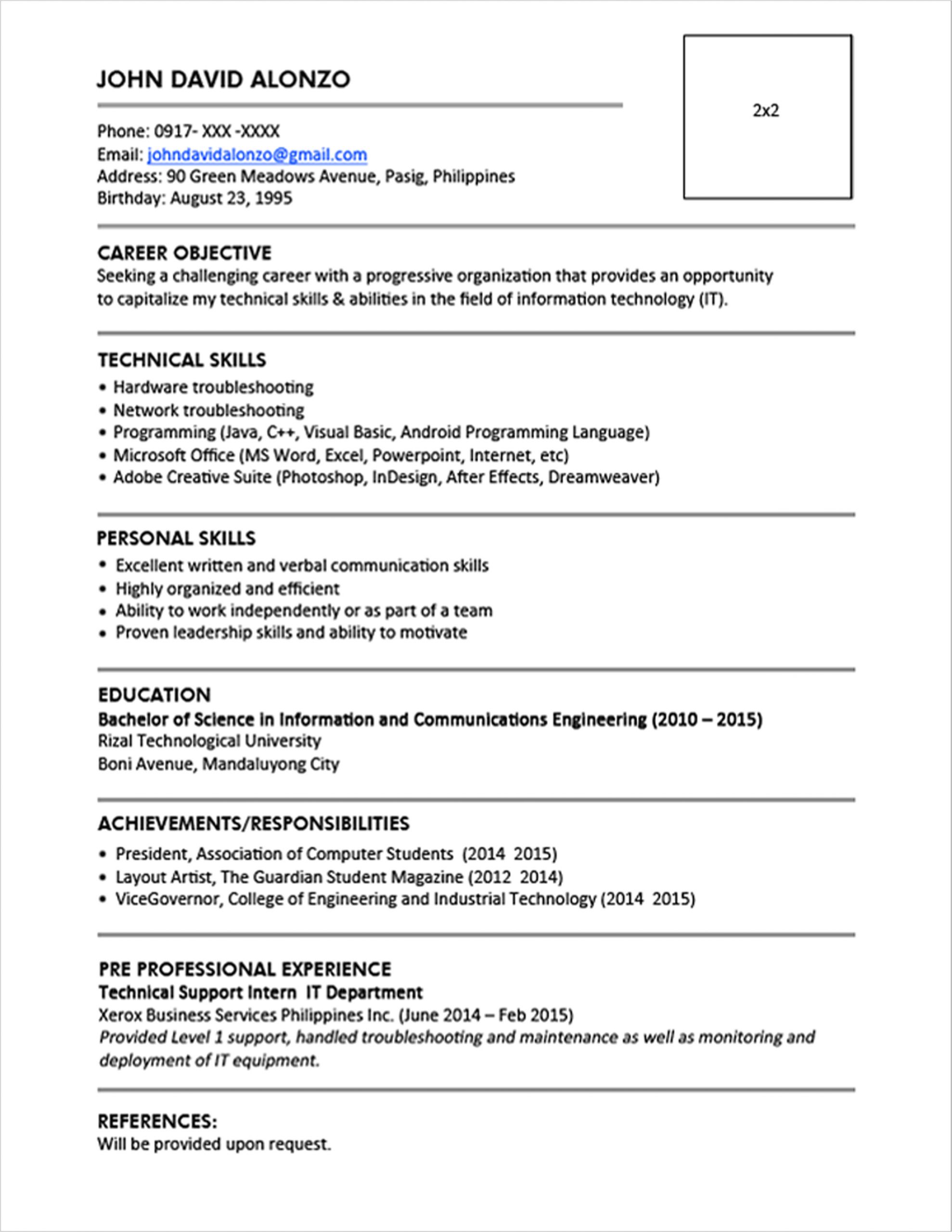 resume paper size philippines