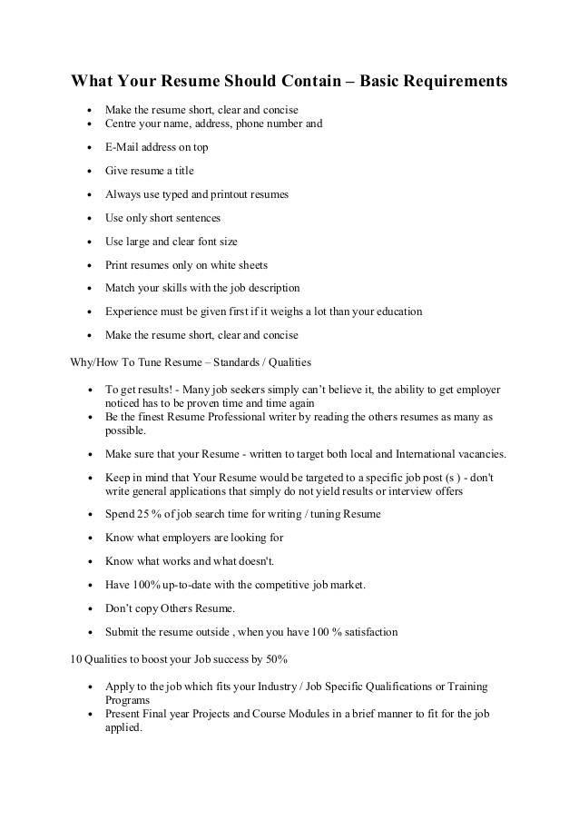 resume preparation writing basic outlines