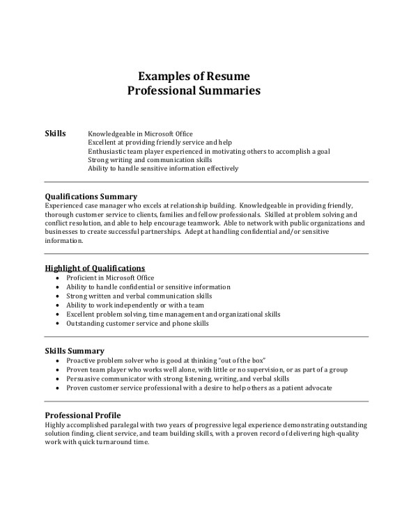 resume summary example