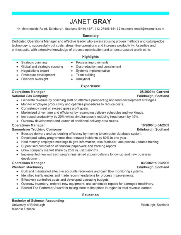 operation manager resume