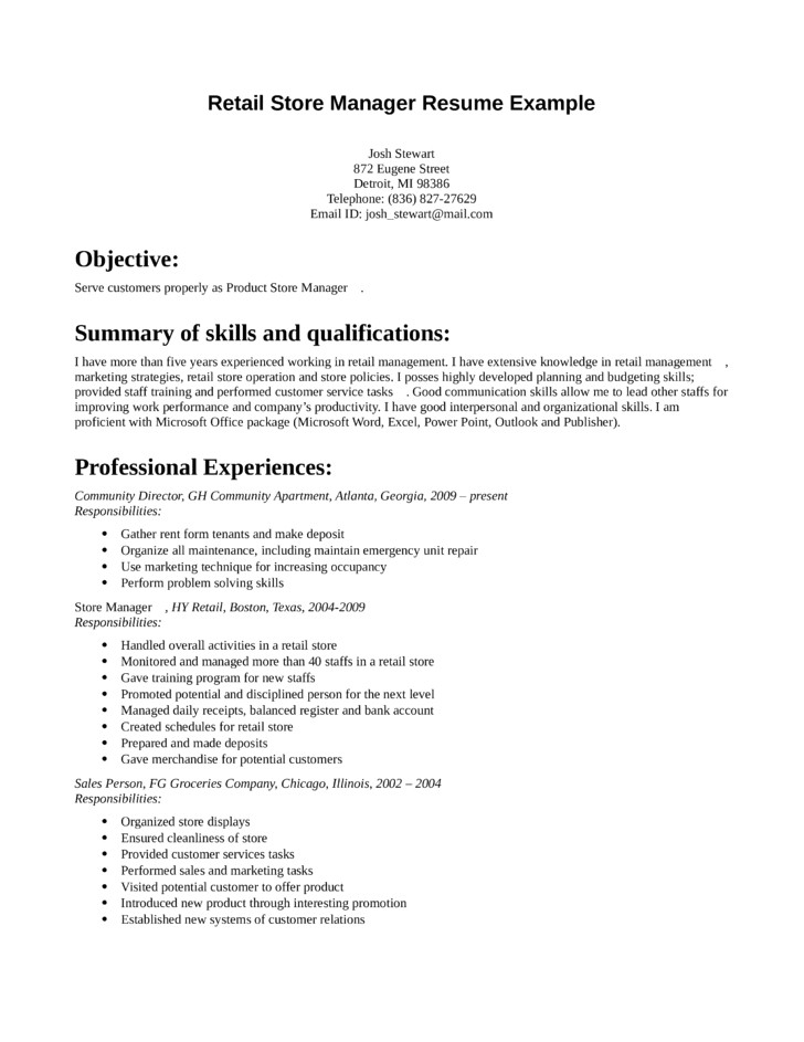 basic retail store manager resume templates and samples