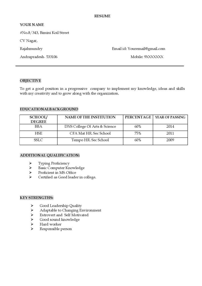 bba resume sample for freshers free download