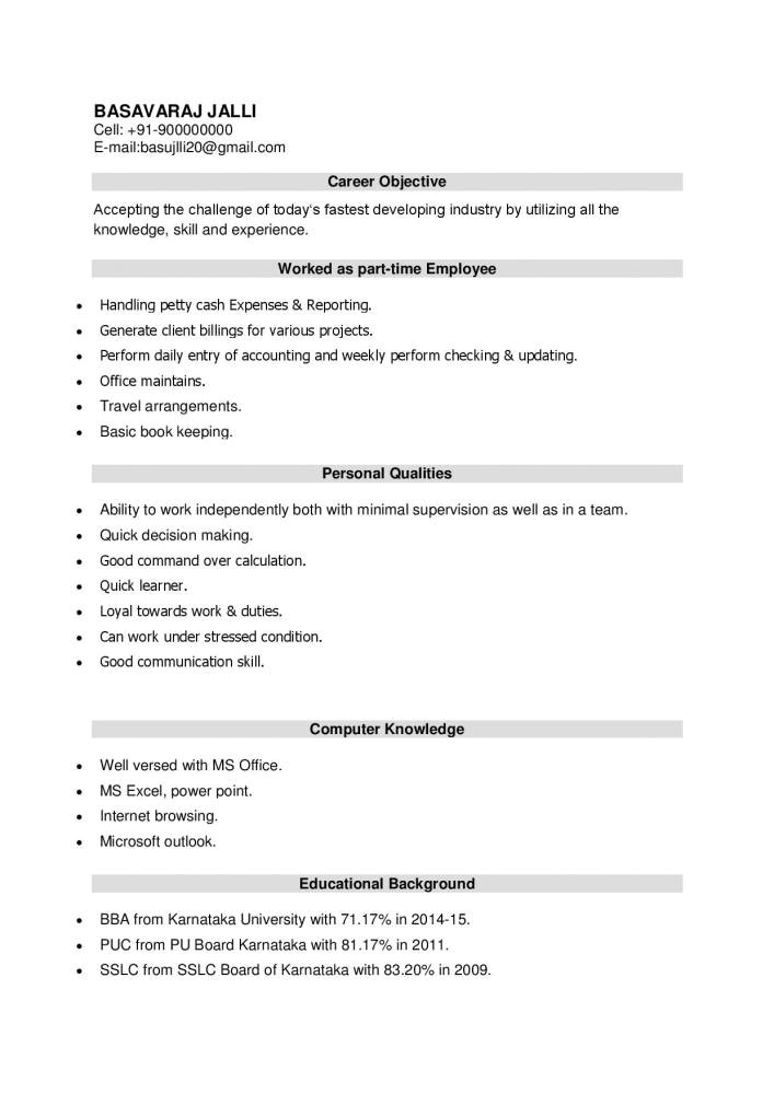 latest resume format for bba freshers free download