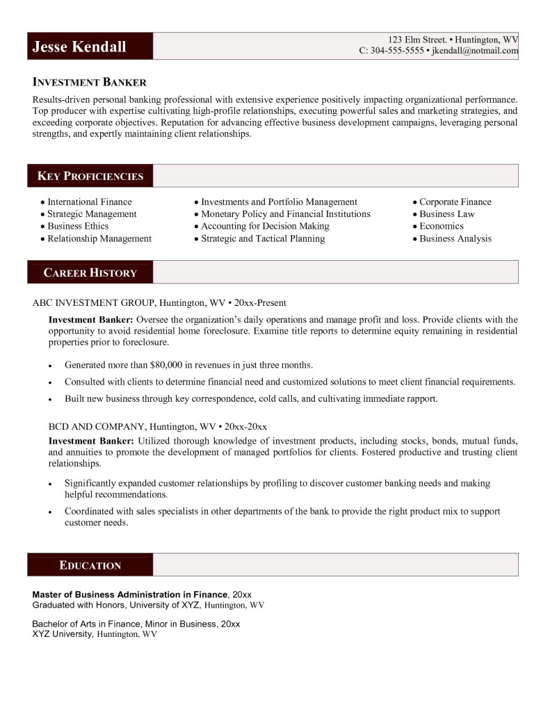 using correct resume format for banking jobs