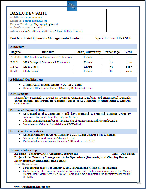 resume format for fresher