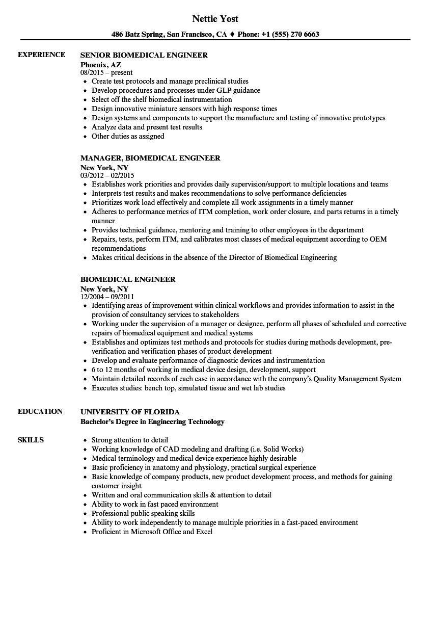 biomedical engineer resume sample