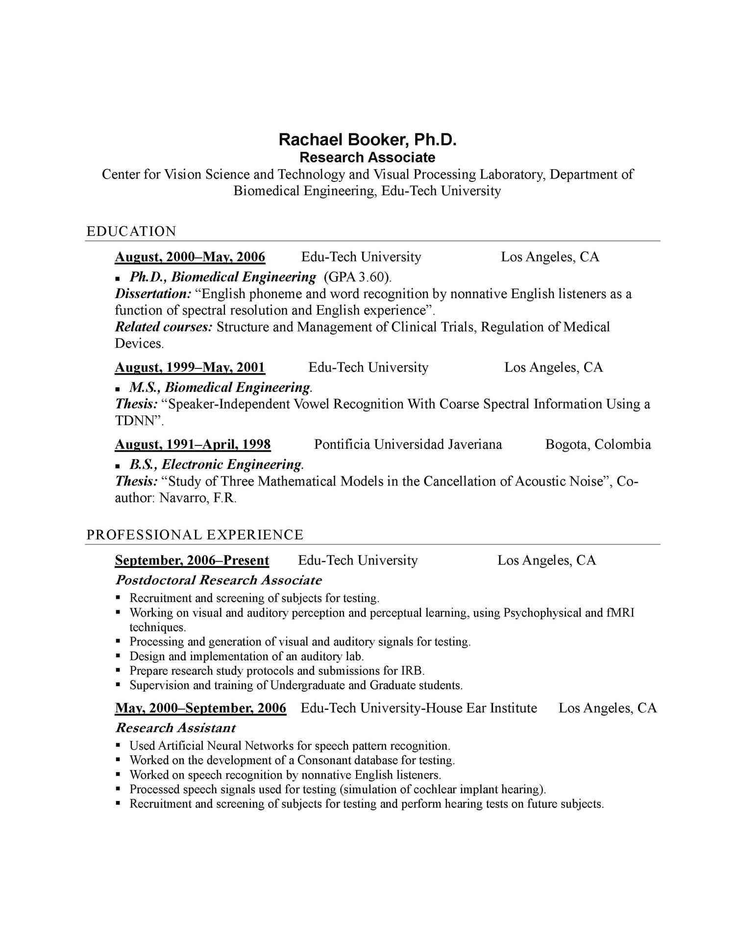 best resume format for phd applicant