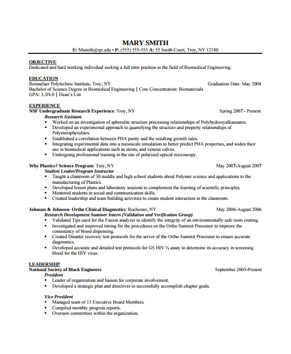 biomedical engineer resume