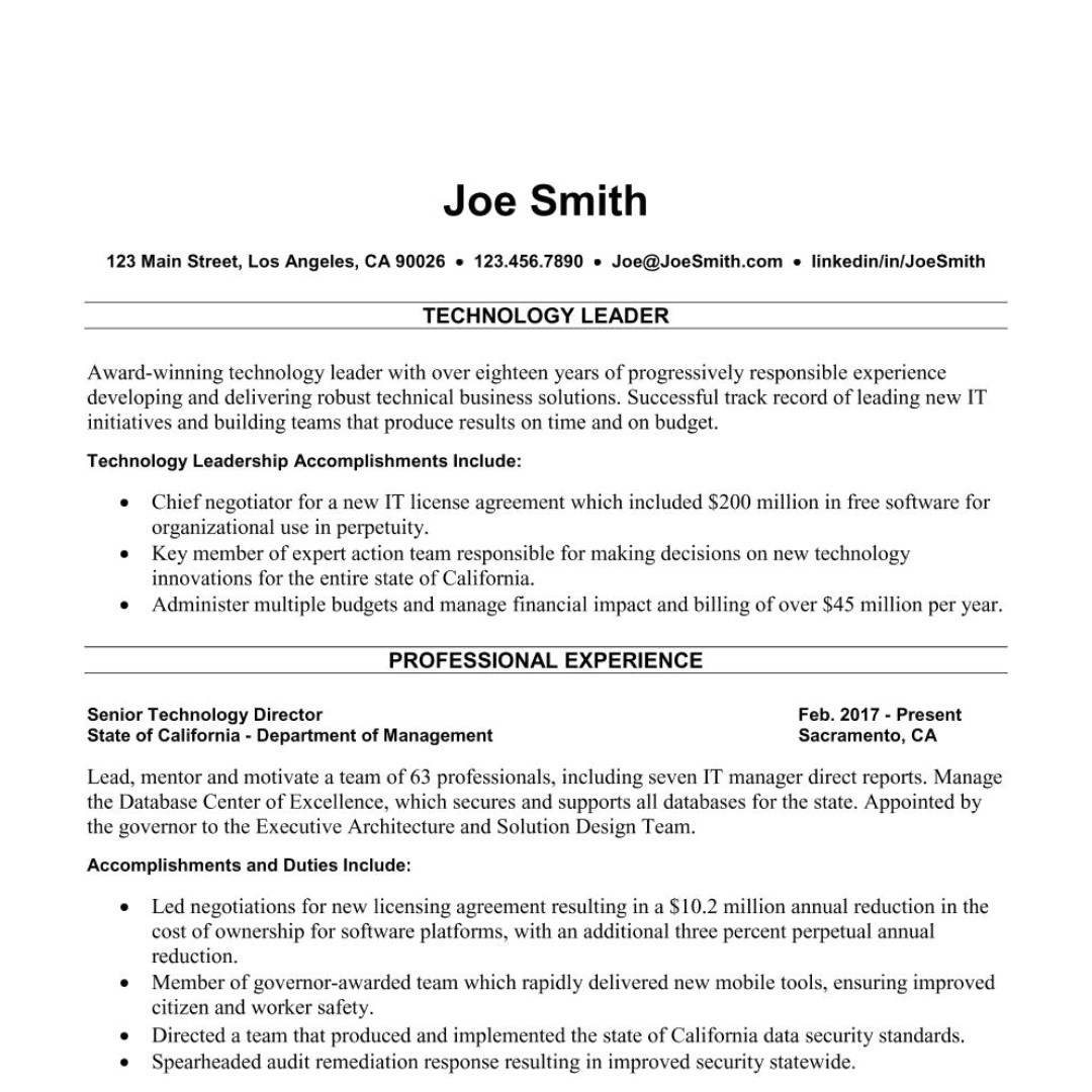 resume sample clean design with ample white space 2
