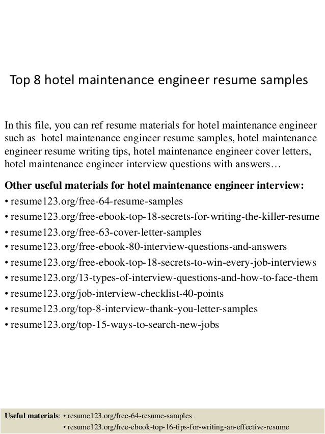 top 8 hotel maintenance engineer resume samples