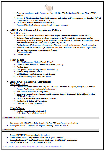 chartered accountant resume format