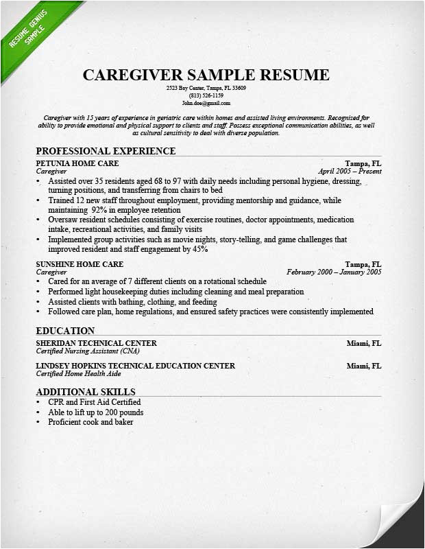 caregiver resume example