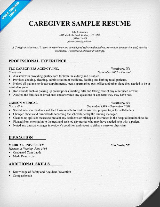resume samples caregiver