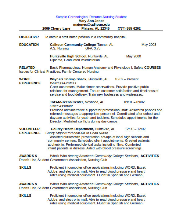 chronological resumes
