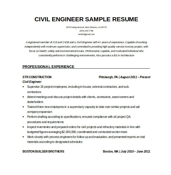 civil engineer resume template