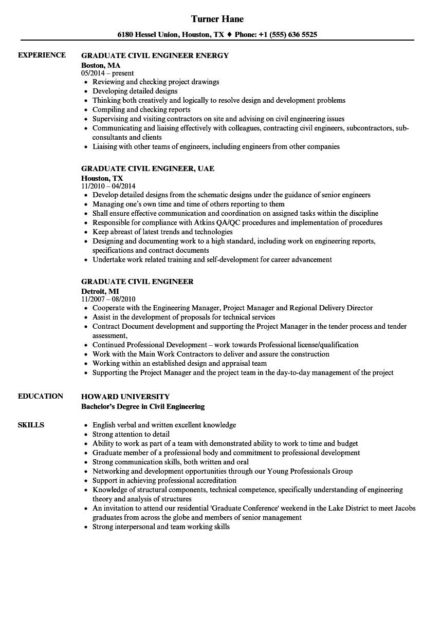 graduate civil engineer resume sample