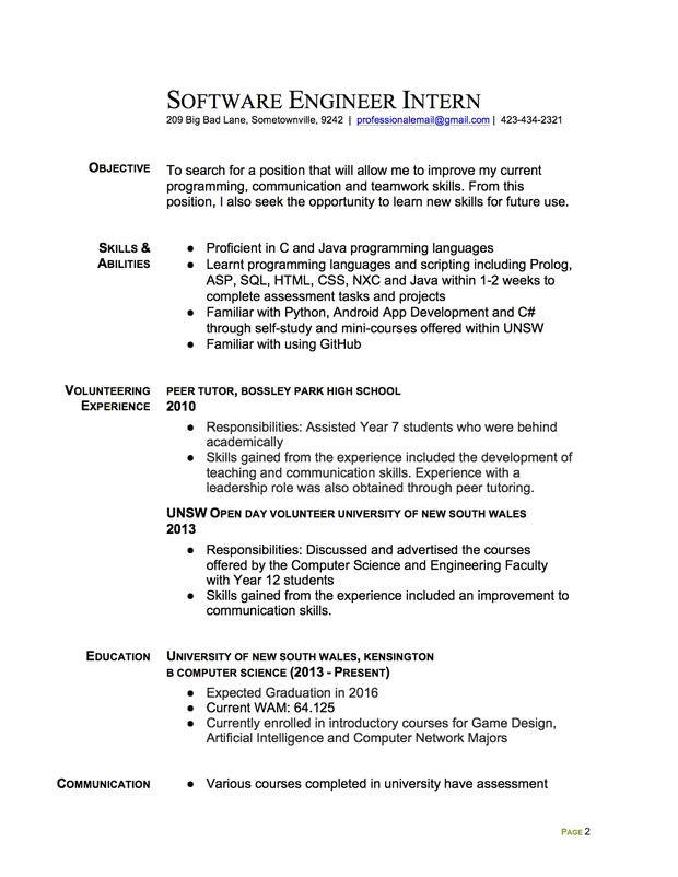 civil engineering internship resume examples