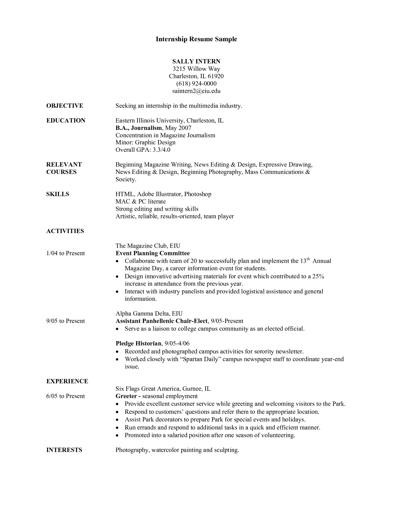 college student resume for internship 4824
