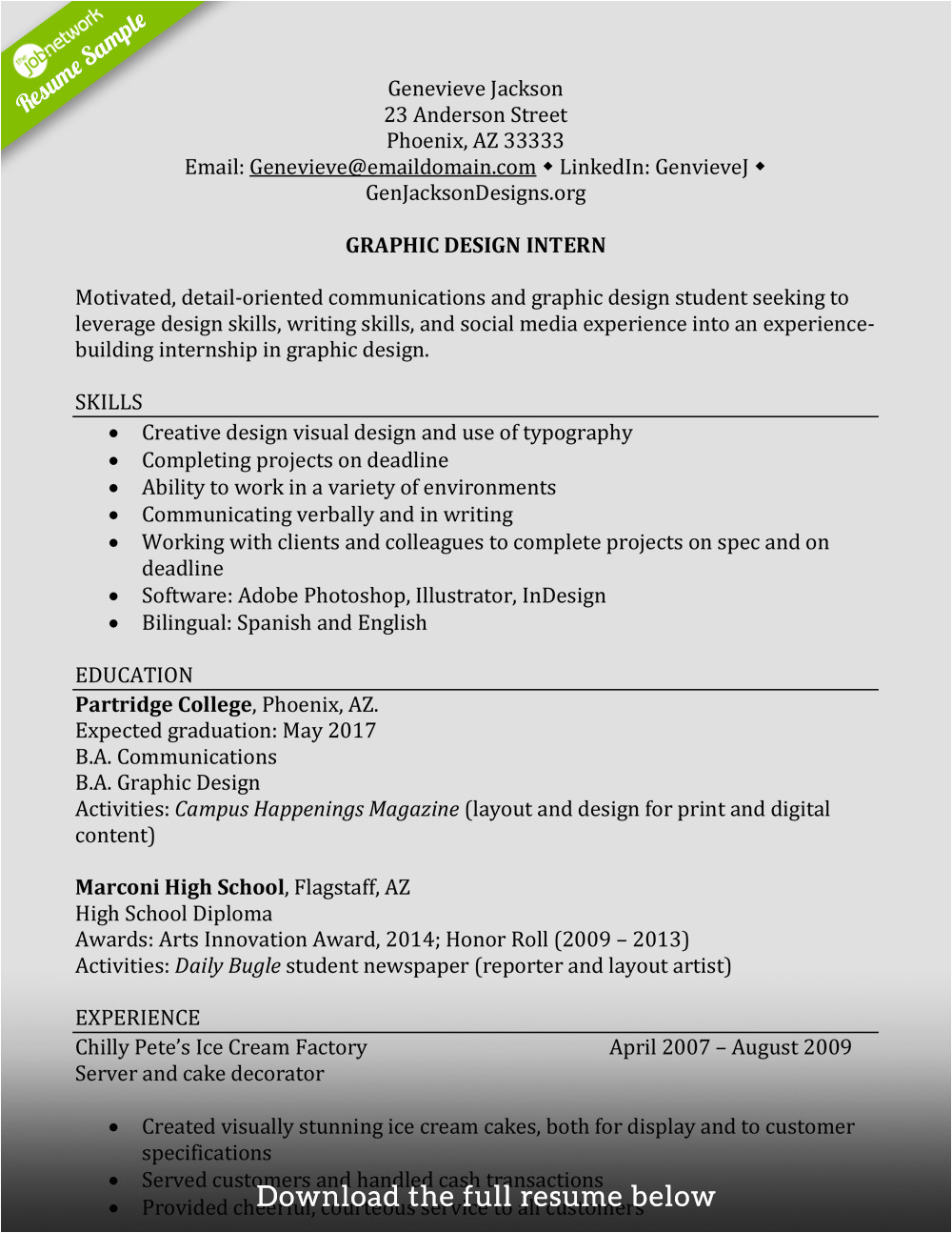 internship resume examples included 102016