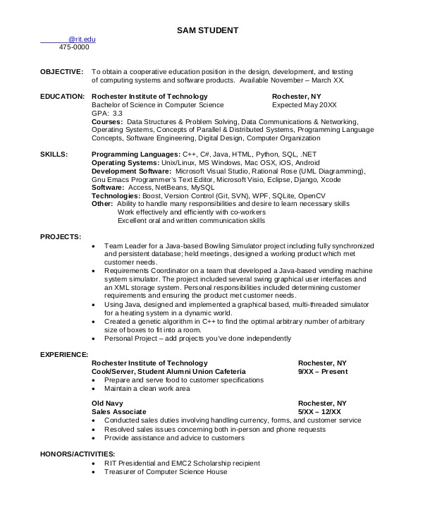 computer science resumes