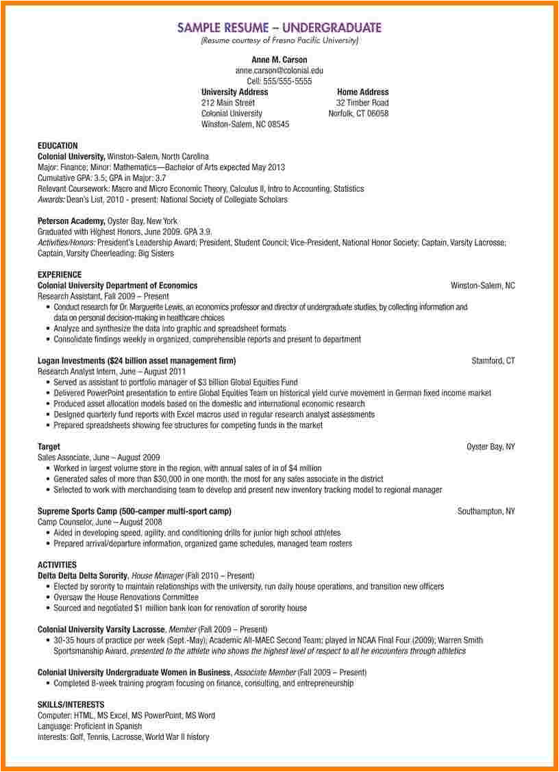 9 resume template for undergraduate student