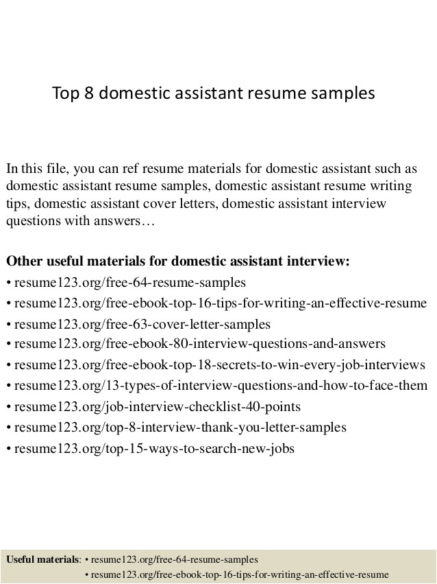 top 8 domestic assistant resume samples