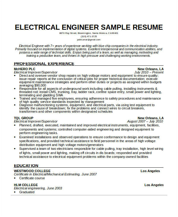free engineering resume