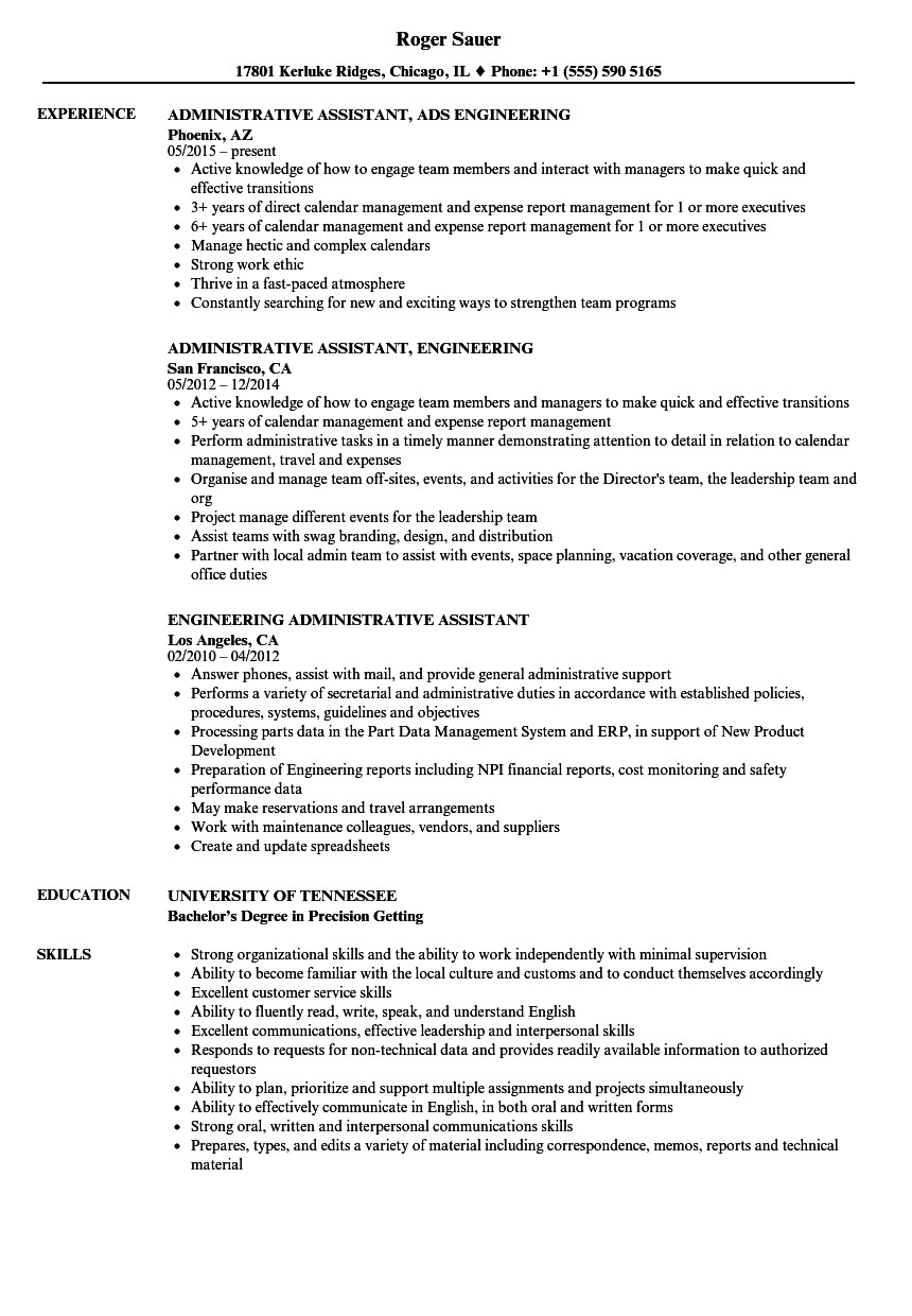 engineering administrative assistant resume sample