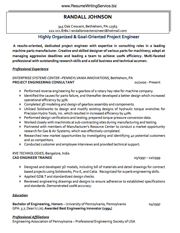 project engineer resume sample