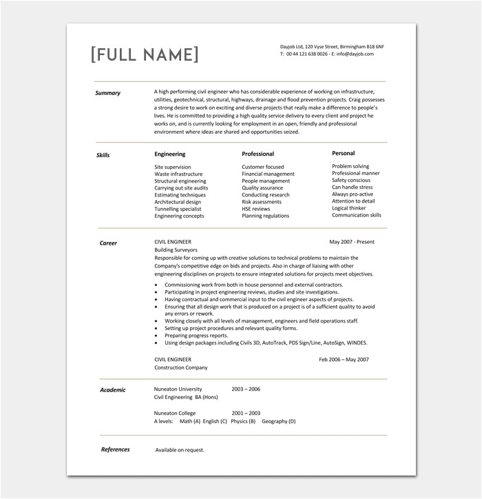 civil engineer resume template