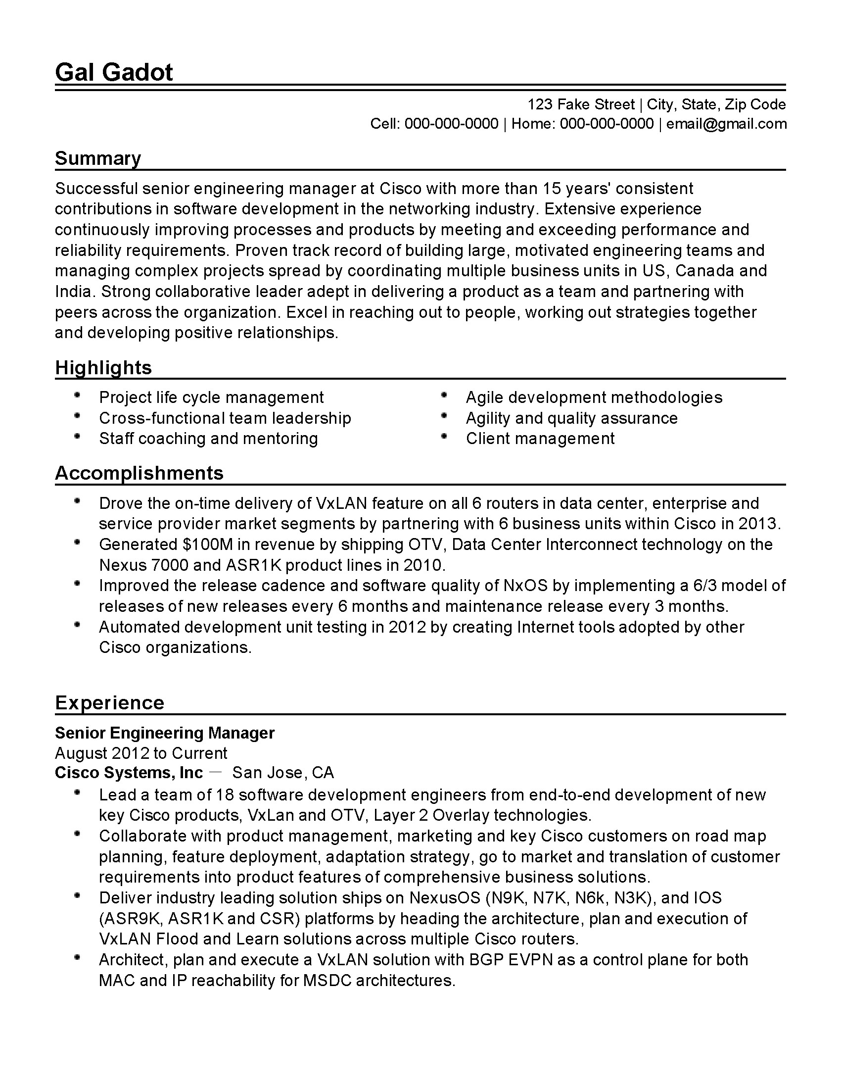 Engineering Manager Resume