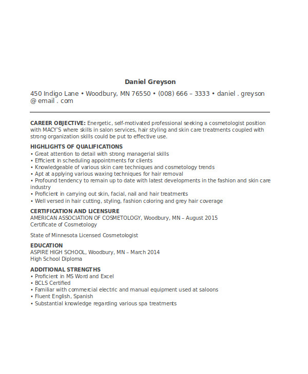cosmetologist resume sample and tips