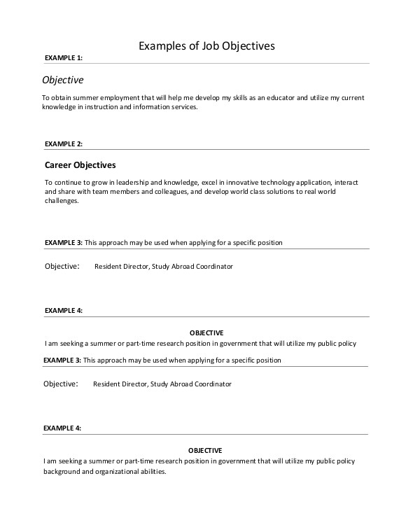 general resume objectives