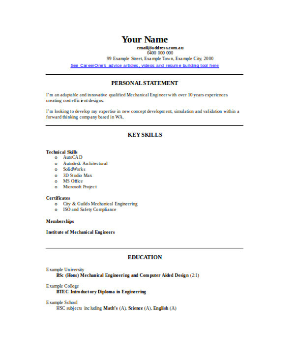 experienced resume format template