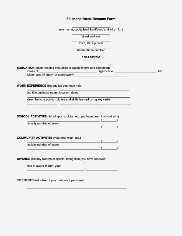 blank cv template to fill in