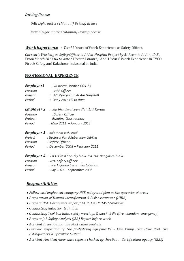 safety officer resume templates 2019