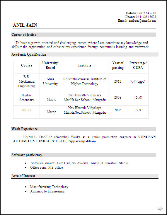 Fresher Mechanical Engineer Resume Doc Resume Blog Co A Fresher Mechanical Engineer Resume