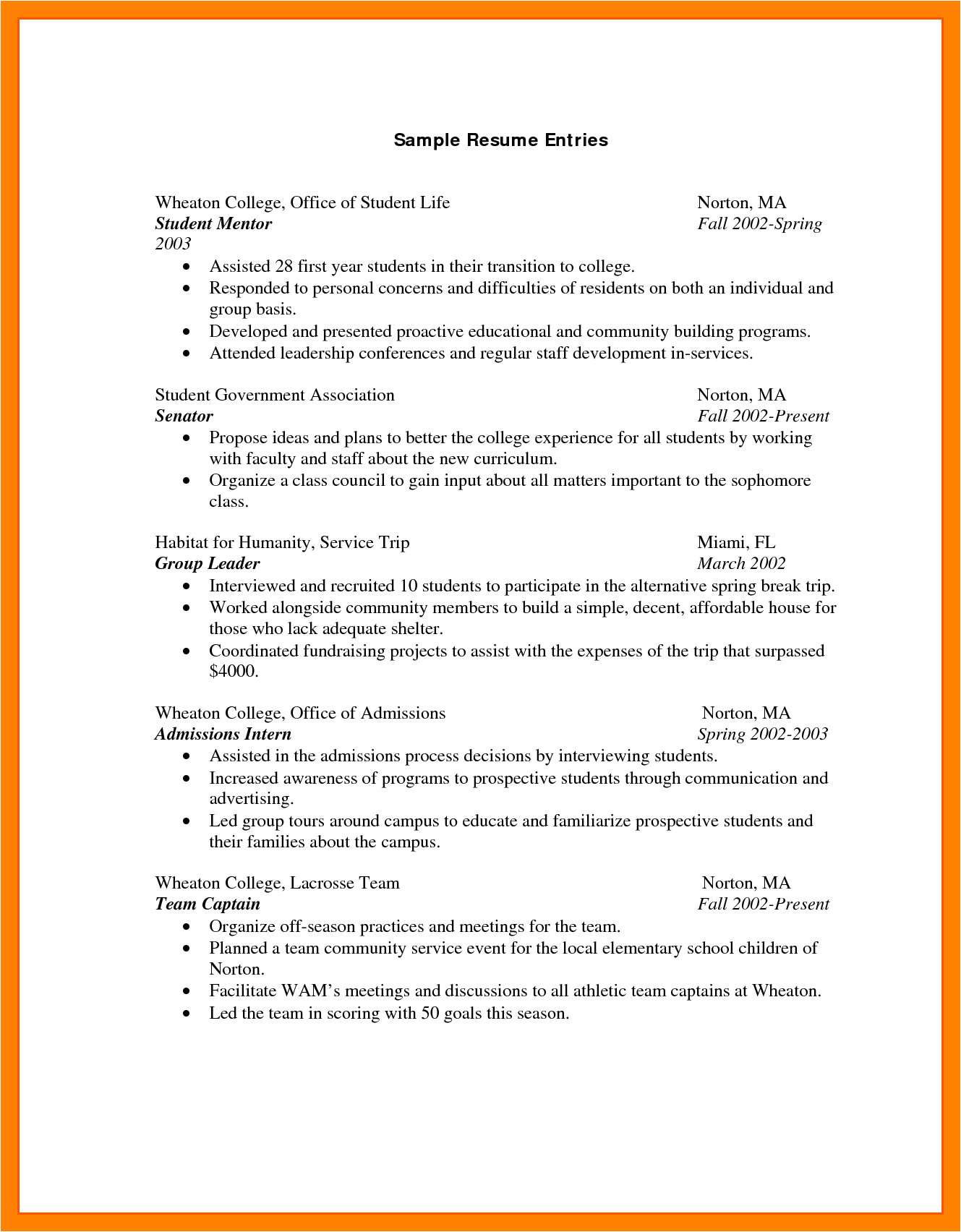 7 college freshman resume template