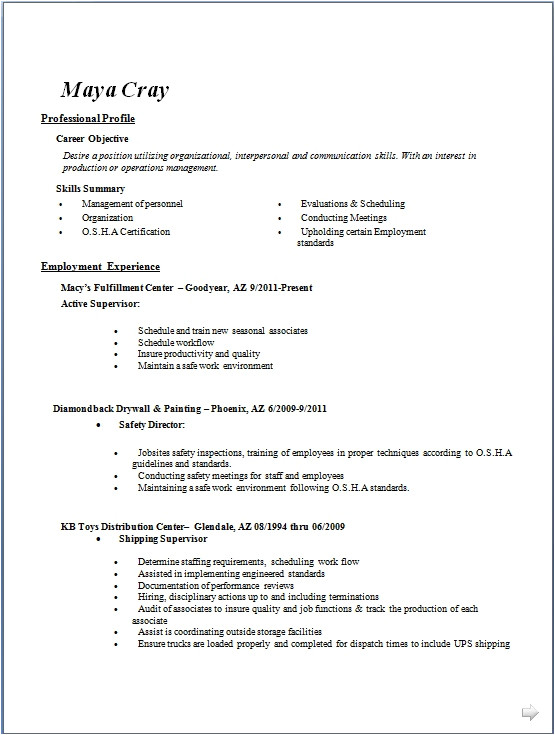 general manager resume format for job