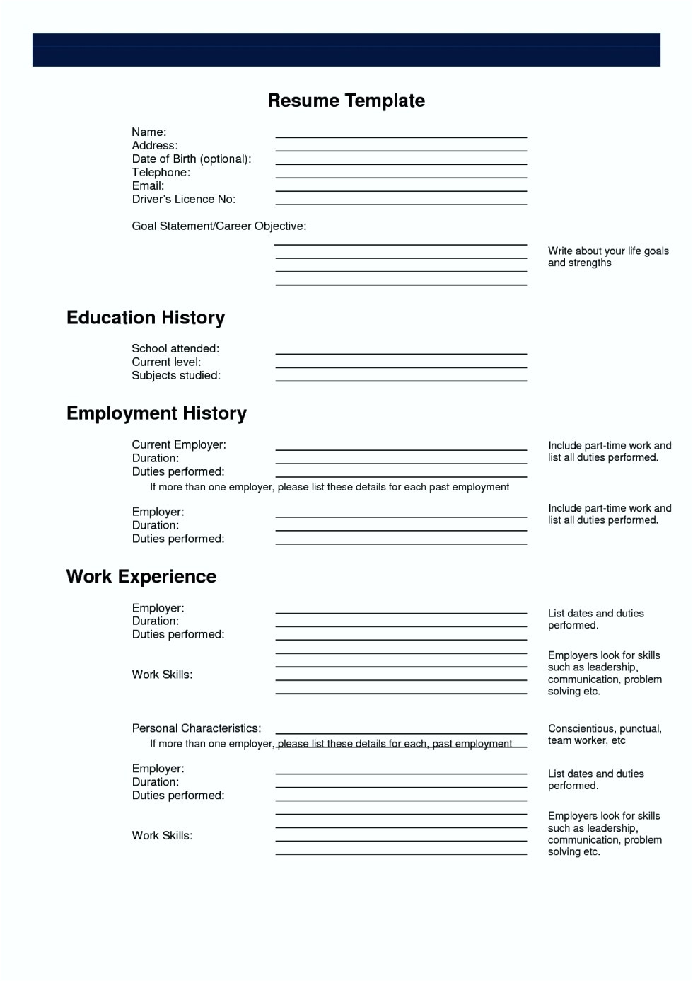 free printable resume templates blank