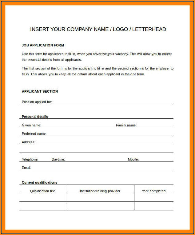 printable blank job application form pdf